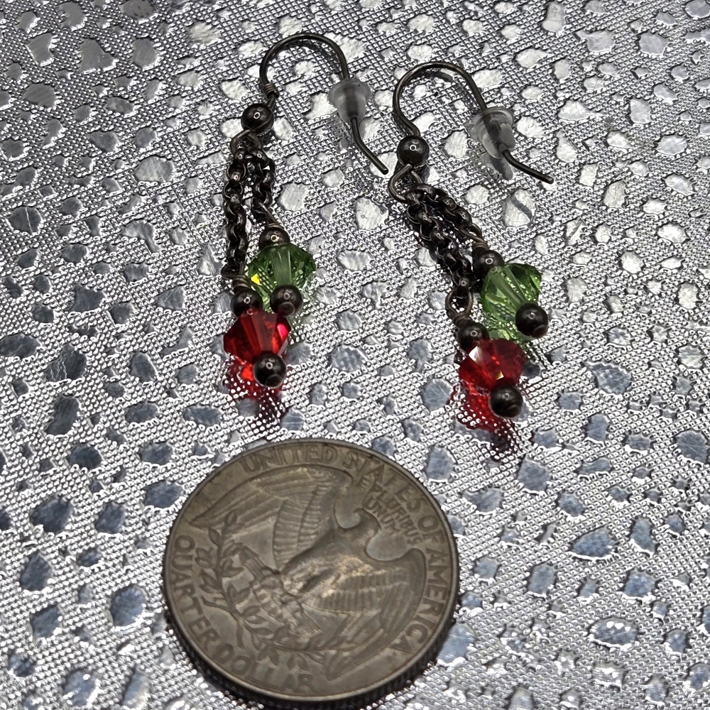 "5/$25" Sterling Silver Christmas Dangle Earrings Made W/Swarovski Crystals - Picture 4 of 6